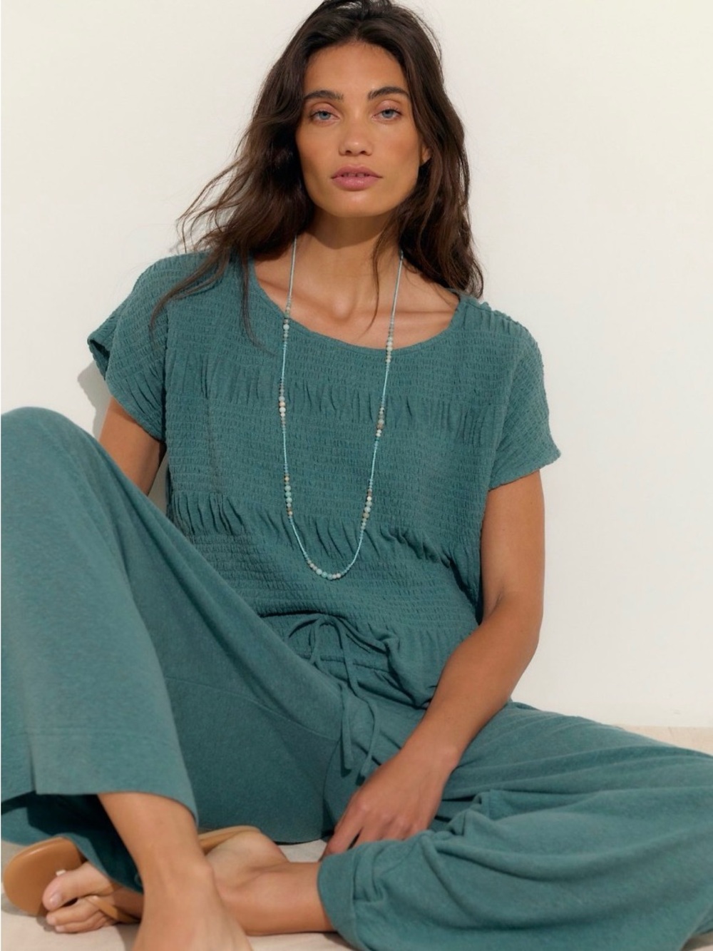 Free People Riley Set Teal Wide-Leg Jumpsuit